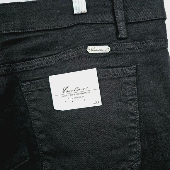 KanCan Mid Rise Zip Cuff Ankle Jeans 3XL 20W Black Raw Hem Crop Plus Stretch New - Picture 8 of 10